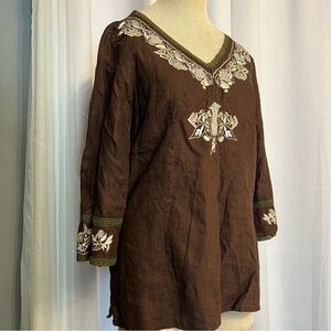 good clothes womens brown  linen tunic top Embroidery & Beaded Details Size S